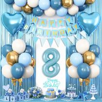 Decorações de aniversário: Adoravelmente, 8º aniversário, azul, branco, ouro