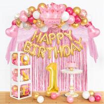 Decorações de aniversário Amandir 101 unidades para a 1ª menina com caixa de balão