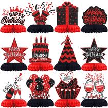 Decorações de aniversário Celee em preto e vermelho, 12 peças de favo de mel