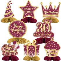 Decorações de aniversário Cheereveal 30th Burgundy 8 peças Decorações de aniversário Cheereveal 30th Burgundy 8 peças