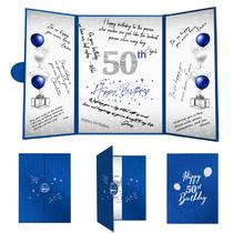 Decorações de aniversário Crenics 50º Livro de Visitas Azul/Prata