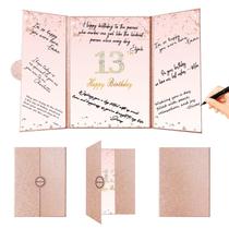 Decorações de aniversário Crenics Rose Gold 13th com livro de assinatura