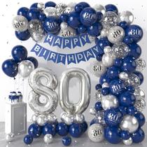 Decorações de aniversário Dagelar 80th Navy Blue Silver Decorações de aniversário Dagelar 80th Navy Blue Silver