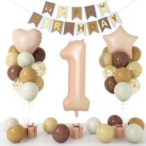 Decorações de aniversário Dagelar Brown Beige Cream 1º aniversário