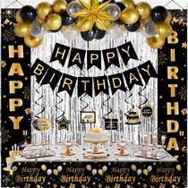 Decorações de aniversário Distasio em preto e dourado para homens e mulheres