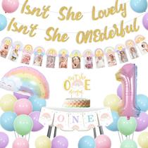 Decorações de aniversário Funmemoir Pastel Rainbow 1st Girl