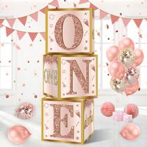 Decorações de aniversário Guiruiy, caixas de 1º aniversário, rosa, rosa, ouro