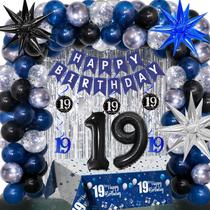 Decorações de aniversário HULASO 19º aniversário azul escuro