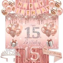 Decorações de aniversário jenlion 15th Birthday Girls Rose Gold