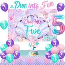 Decorações de aniversário kreat4joy Mermaid 5th Birthday Girl