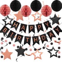 Decorações de aniversário meowtastic Happy Birthday Rose Gold Decorações de aniversário meowtastic Happy Birthday Rose Gold