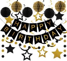 Decorações de Aniversário Meowtastic Preto e Dourado - Feliz Aniversário Decorações de Aniversário Meowtastic Preto e Dourado - Feliz Aniversário