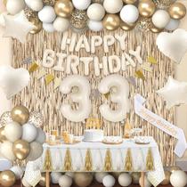 Decorações de aniversário Miidenks 33º aniversário para mulheres em ouro branco