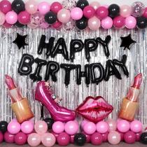 Decorações de aniversário Nigifter Pink Black Feliz Aniversário