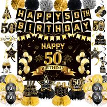 Decorações de aniversário OXSHHGF 50th Happy Birthday Black Gold Decorações de aniversário OXSHHGF 50th Happy Birthday Black Gold
