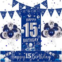 Decorações de aniversário Perpetily 15th Birthday Blue Silver Decorações de aniversário Perpetily 15th Birthday Blue Silver