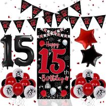 Decorações de aniversário Pounira Red Black 15th para meninos e meninas Decorações de aniversário Pounira Red Black 15th para meninos e meninas