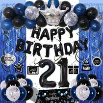 Decorações de aniversário Purtarly 21th Birthday Blue Black 73 unidades