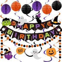 Decorações de aniversário, tema meostático de Halloween com banner e muito mais