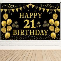 Decorações de aniversário Trgowaul 21st Black Gold Backdrop Banner Decorações de aniversário Trgowaul 21st Black Gold Backdrop Banner