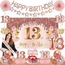 Decorações de aniversário Turypaty, 13º aniversário para meninas, rosa Decorações de aniversário Turypaty, 13º aniversário para meninas, rosa