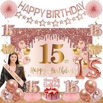 Decorações de aniversário Turypaty 15º aniversário para meninas rosa