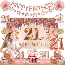Decorações de aniversário Turypaty 21º aniversário para meninas rosa