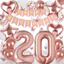 Decorações de aniversário VBEOLLOV 20th Birthday Girl Rose Gold