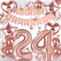 Decorações de aniversário VBEOLLOV Rose Gold 24th para mulheres