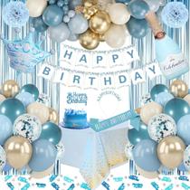 Decorações de aniversário WEQTWL Blue com banner de feliz aniversário Decorações de aniversário WEQTWL Blue com banner de feliz aniversário