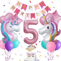Decorações de aniversário Yancan 5th Unicorn para meninas com banner Decorações de aniversário Yancan 5th Unicorn para meninas com banner