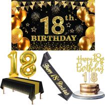 Decorações de aniversário YeohJoy 18º com banner, toalha de mesa, etc