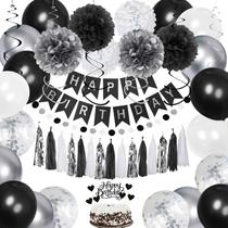 Decorações de aniversário YGYXMY Black Silver White Theme Men