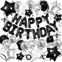 Decorações de Aniversário YWWSNSE Balões Pretos e Prateados com Faixa Decorações de Aniversário YWWSNSE Balões Pretos e Prateados com Faixa