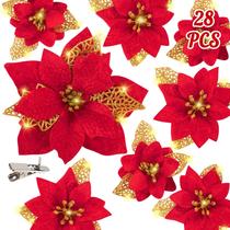 Decorações de árvore de Natal Geefuun Poinsettias 28PCS vermelhas