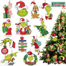 Decorações de árvore de Natal Hoslipoper Grinchs Wood 24 unidades