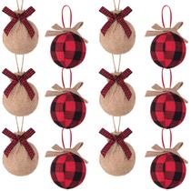 Decorações de árvore de Natal Ivenf Buffalo Plaid Burlap x12