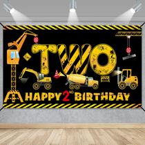 Decorações de banner de aniversário Kircirx 2nd Excavator Dump Truck Decorações de banner de aniversário Kircirx 2nd Excavator Dump Truck