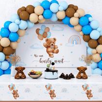 Decorações de chá de bebê, conjunto de toalhas de mesa para meninos com tema de ursinho de pelúcia