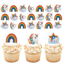 Decorações de cupcake DecoPac Rainbow Unicorn Rings, pacote com 24