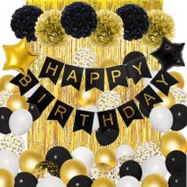 Decorações de festa Amandir Black Gold Birthday Homens Women Decorações de festa Amandir Black Gold Birthday Homens Women
