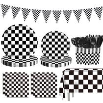 Decorações de festa ASLERMURE Race Car preto e branco 170 unidades