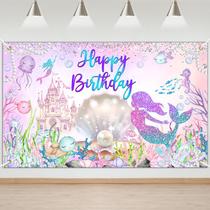 Decorações de festa Avezano Mermaid Happy Birthday Backdrop Decorações de festa Avezano Mermaid Happy Birthday Backdrop