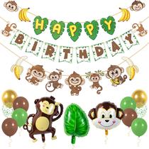 Decorações de festa: banner de aniversário de macaco PIRESE com balões Decorações de festa: banner de aniversário de macaco PIRESE com balões
