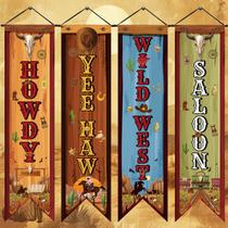 Decorações de festa Chiisong Cowboy Banners Wild West 4 unidades Decorações de festa Chiisong Cowboy Banners Wild West 4 unidades