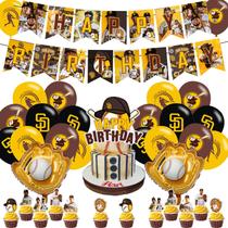 Decorações de festa de aniversário de beisebol de San-Diego com banner e balões Decorações de festa de aniversário de beisebol de San-Diego com banner e balões