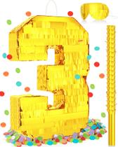 Decorações de festa de aniversário de Piñata Sratte Gold Foil Number 3