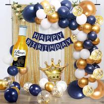 Decorações de festa de aniversário KEHAOMY tema azul marinho e ouro Decorações de festa de aniversário KEHAOMY tema azul marinho e ouro