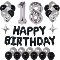 Decorações de festa de aniversário NANINUNENO 18 Black Silver