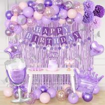 Decorações de festa de aniversário Ouddy Life Purple para mulheres